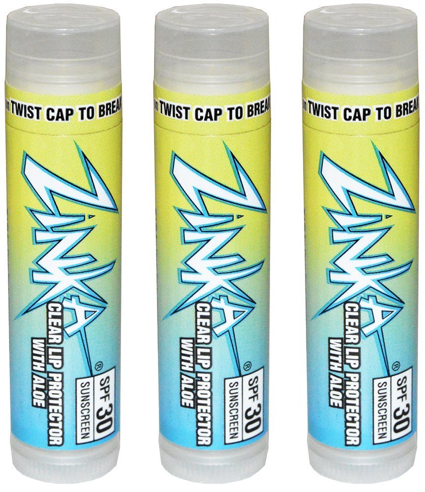 Zinka clear lip protector front pack showing SPF 30 protection and moisturizing benefit