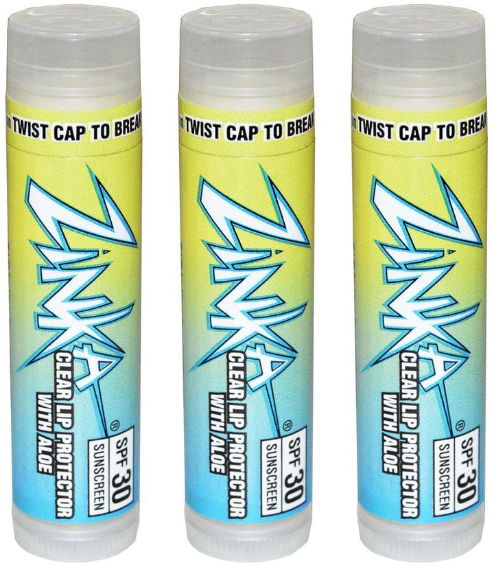 Zinka clear lip protector front pack showing SPF 30 protection and moisturizing benefit