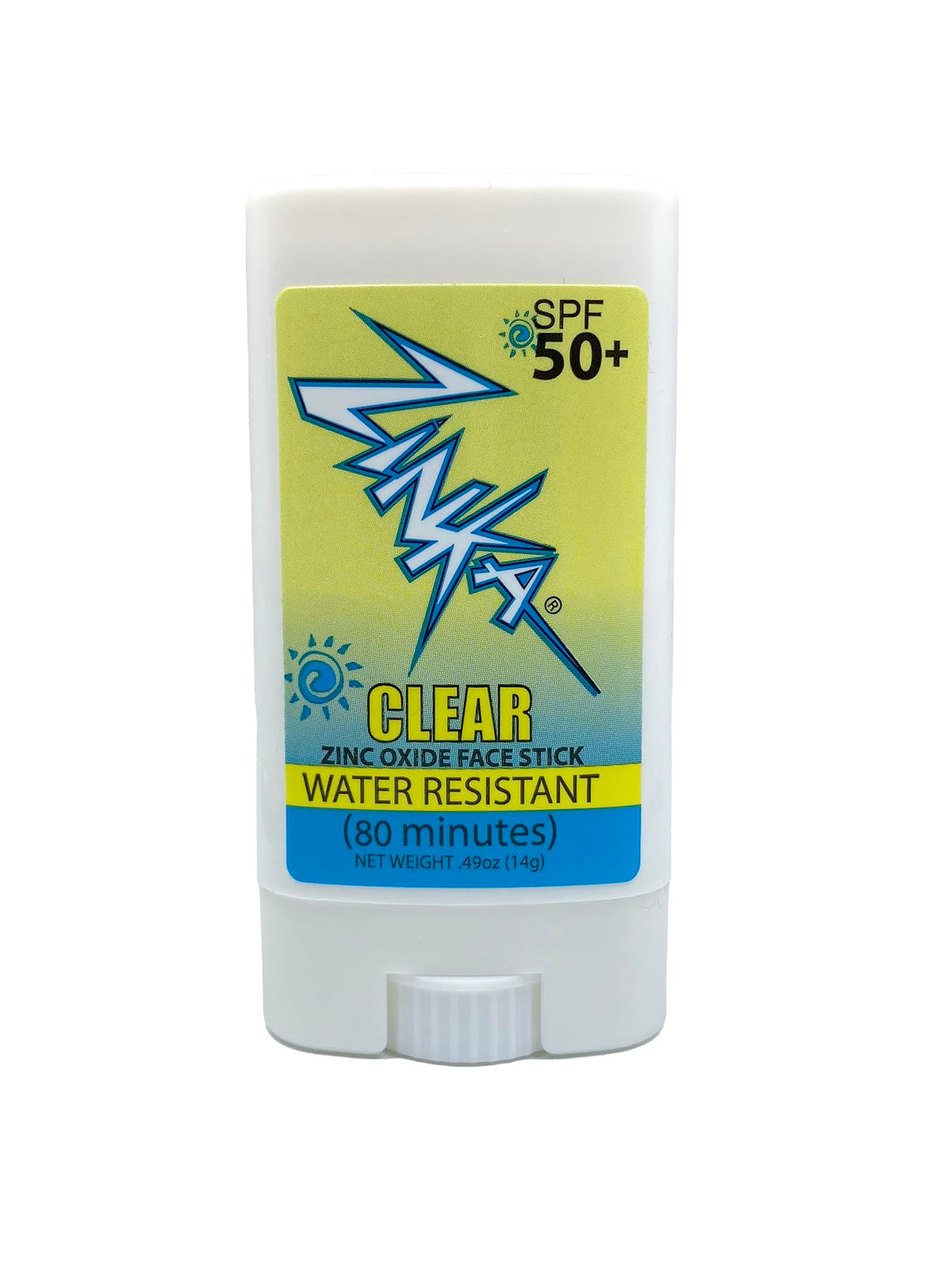 Zinka clear stick front packaging showing SPF 50 protection