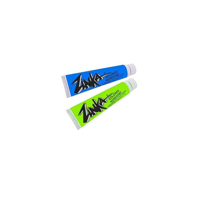 Zinka front packaging showing blue and green 0.6 oz tubes for visible sun protection
