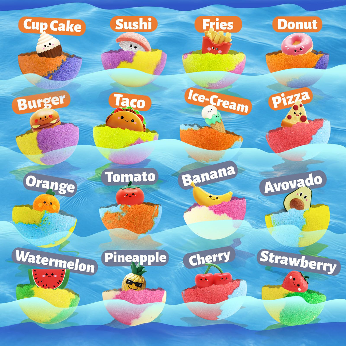 Zippytots colorful bath bombs arranged to show bright hues and variety