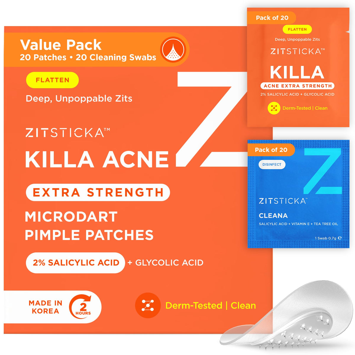 ZitSticka front packaging displaying KILLA Extra Strength for fast-acting acne relief