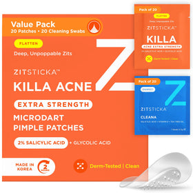 ZitSticka front packaging displaying KILLA Extra Strength for fast-acting acne relief