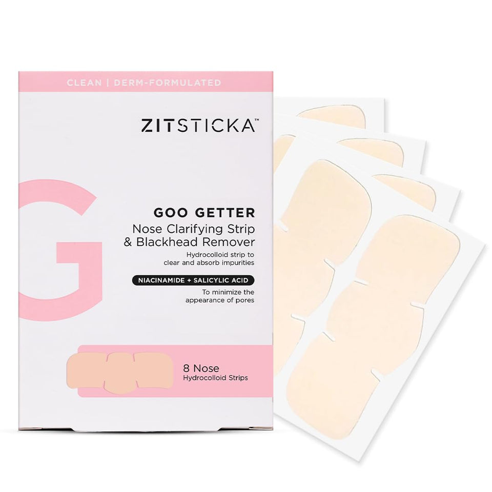 ZitSticka front packaging showing Goo Getter nose strip benefits