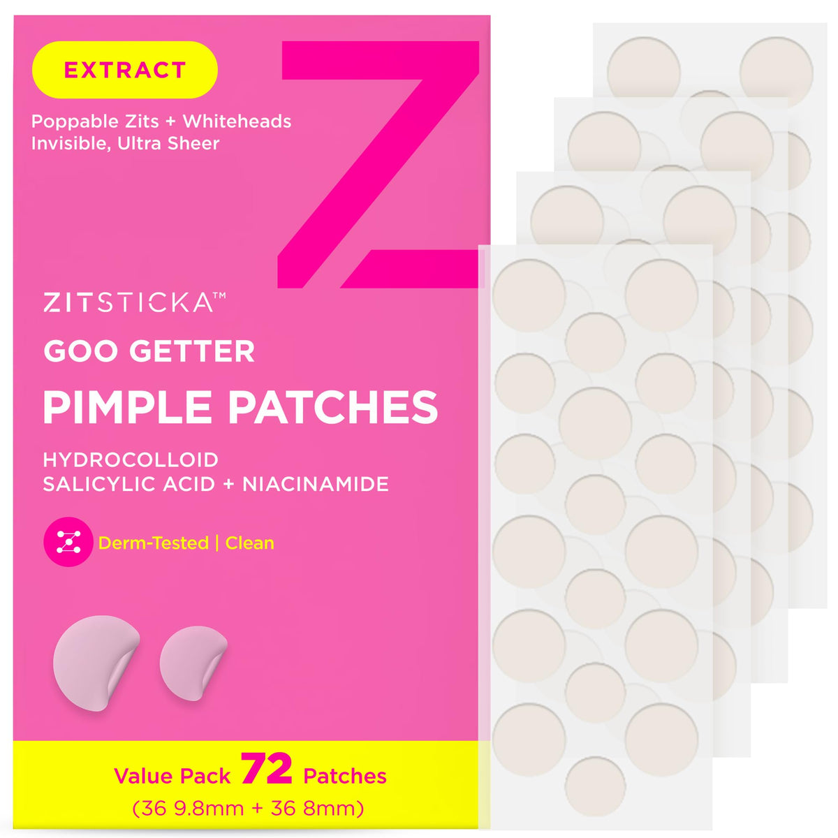ZitSticka front packaging showing 72-pack and benefits