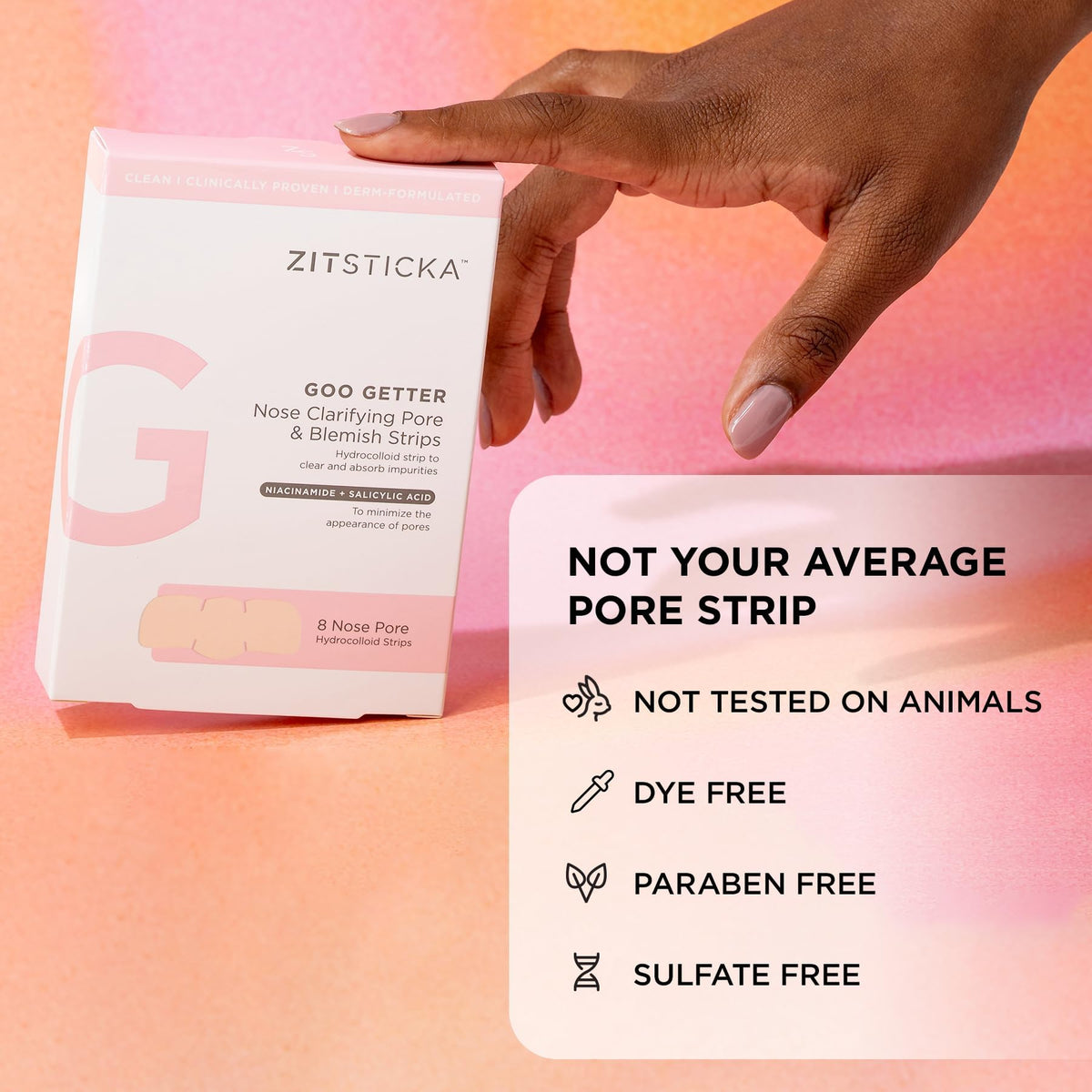 ZitSticka ingredient callout with salicylic acid and niacinamide benefits