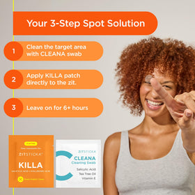ZitSticka KILLA patch applied to cheek demonstrating concealed spot treatment
