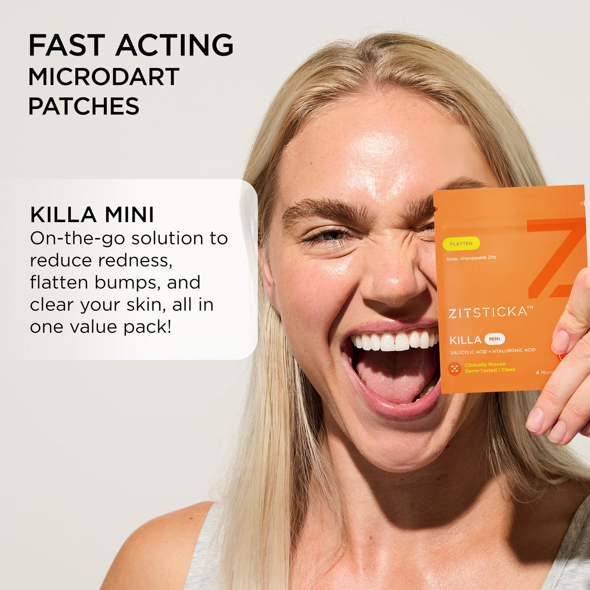 ZitSticka resealable pouch displayed open with patches illustrating portability benefit