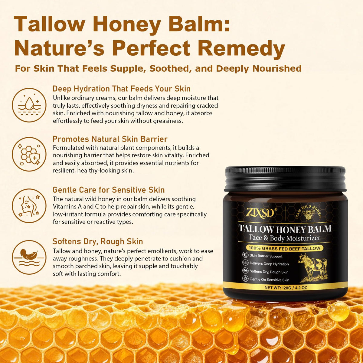 ZIXSD whipped tallow texture close-up highlighting smooth, airy cream absorbency