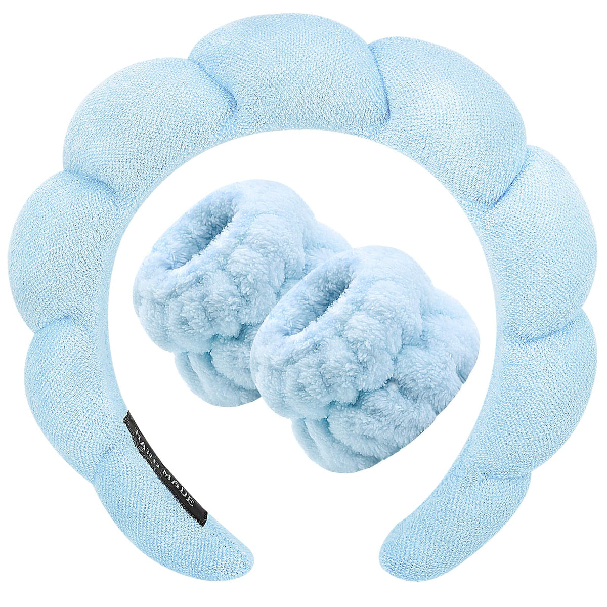 Zkptops front view of blue padded headband for neat skincare