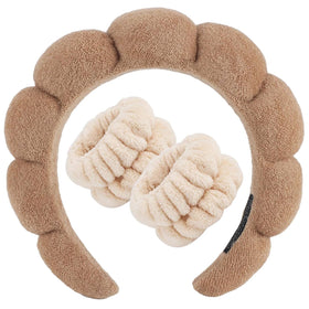 Zkptops front view of brown spa headband showing shape and padding benefit