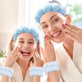Zkptops set styled on bathroom vanity for organized skincare