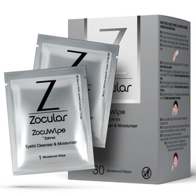 Zocular on a bathroom vanity illustrating daily eyelid hygiene routine