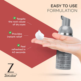 Zocular bottle next to a coin for scale emphasizing compact 50 mL portability