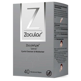 Zocular front packaging showing 40-count wipes for convenient eyelid care