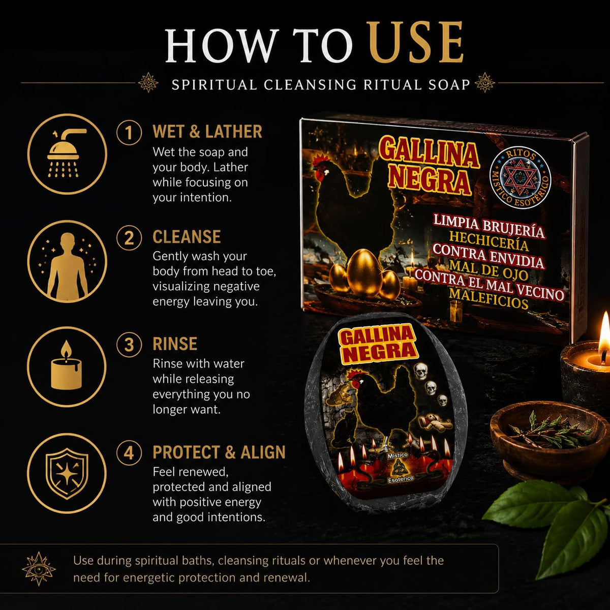 Zoeartcrafts label detail showing Gallina Negra ritual guidance and contents