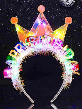Zoestar front view crown headband showing colorful glow and festive design benefit: instant party look