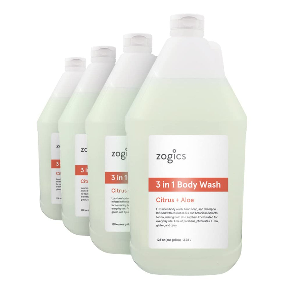 Zogics front jug label showing product benefits and scent for quick identification