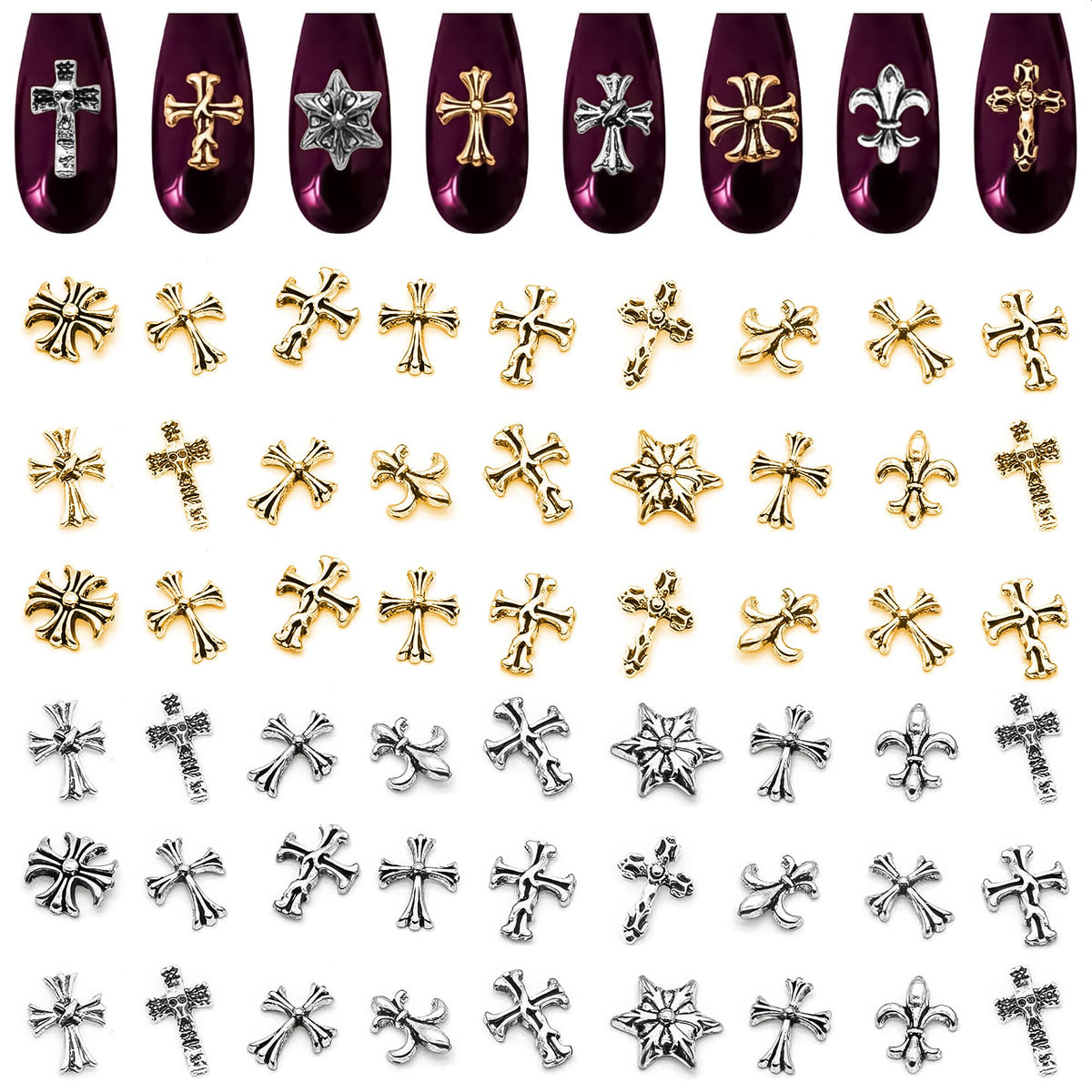 ZOKLU pack overview showing full 240-piece cross charms kit for variety