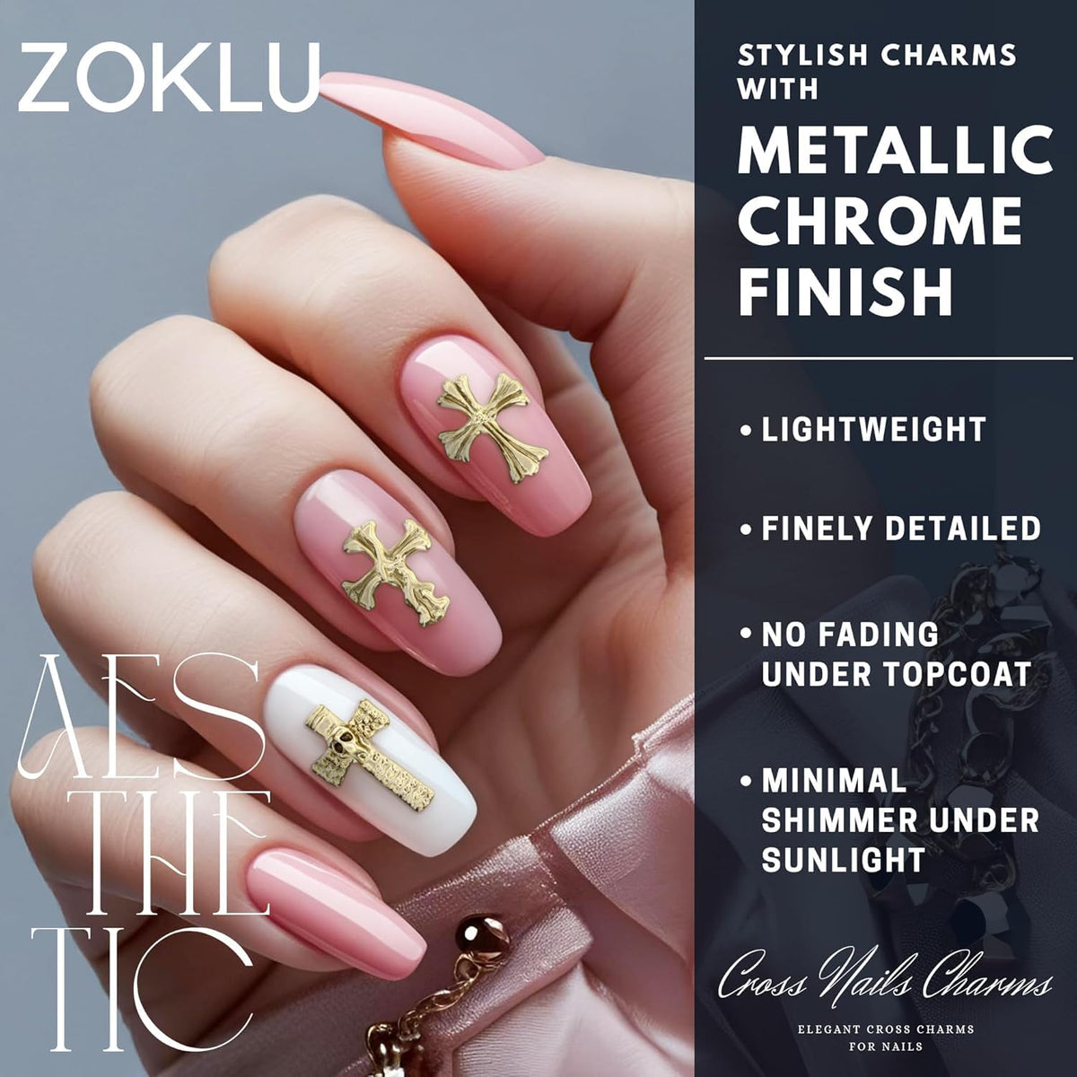 ZOKLU gold charm close-up highlighting metallic shine and sculpted edges