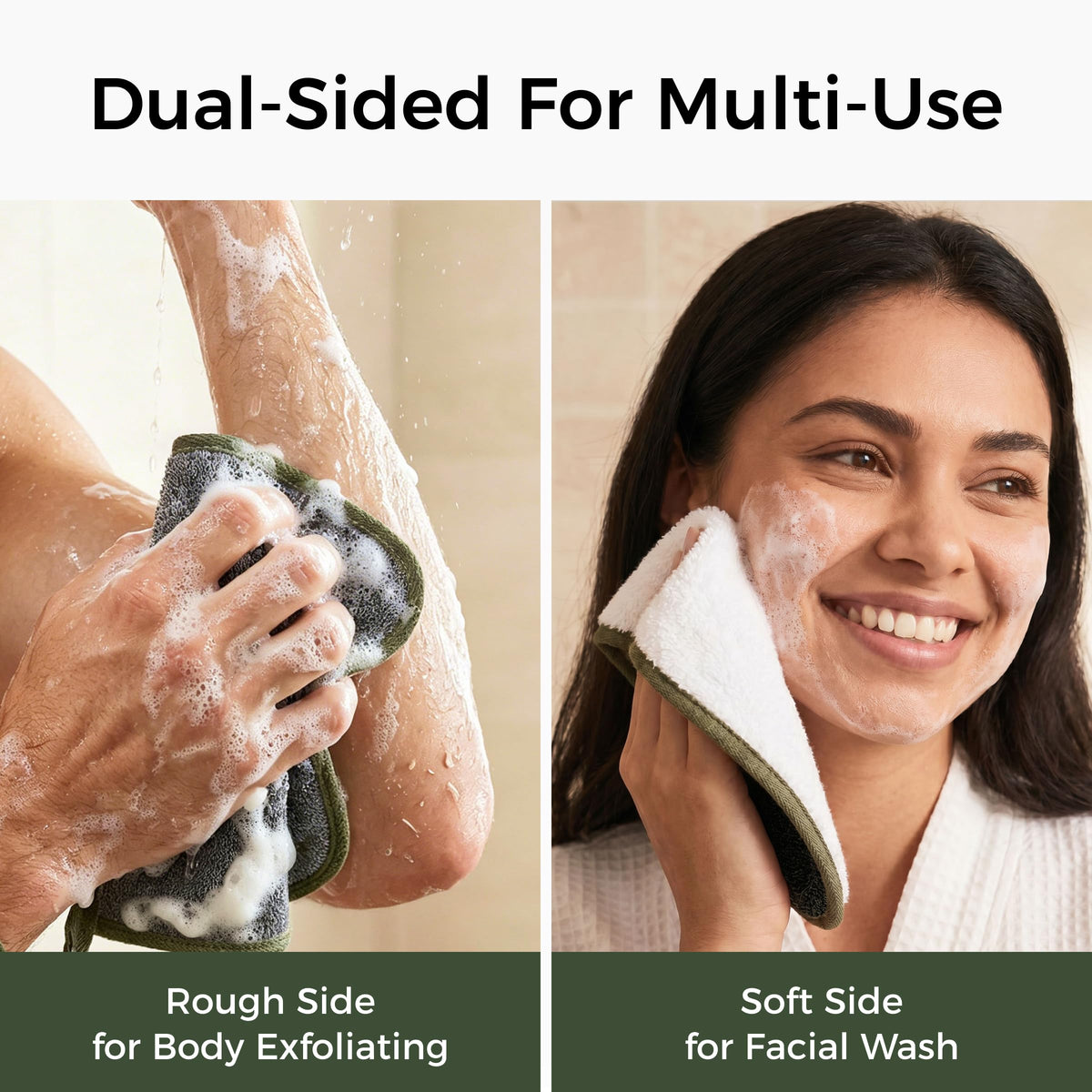 ZOMCHI close-up of dual textures showing coarse and soft sides for effective exfoliation