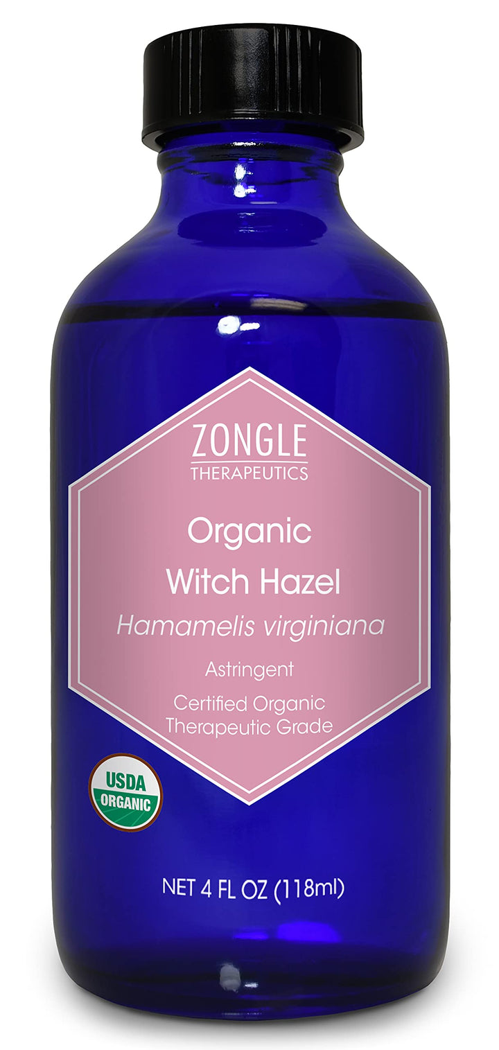 Zongle Therapeutics front label showing organic witch hazel benefits