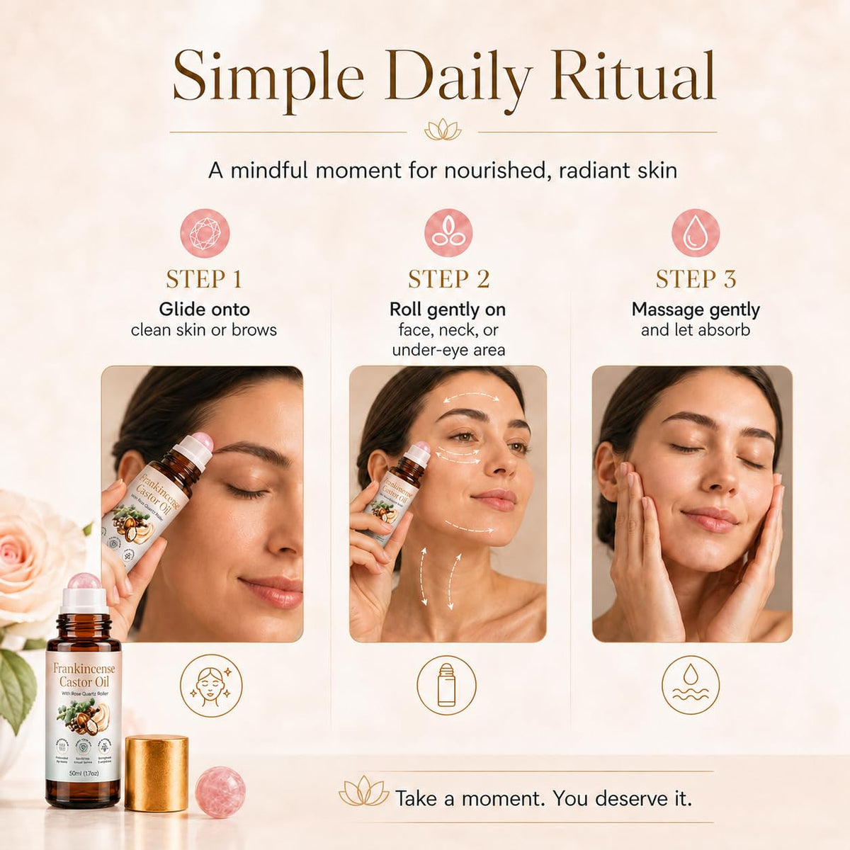 Zotreval brow conditioning using roller for tamed, nourished hairs