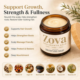 Zova Growth open balm texture melting into oil demonstrating smooth application