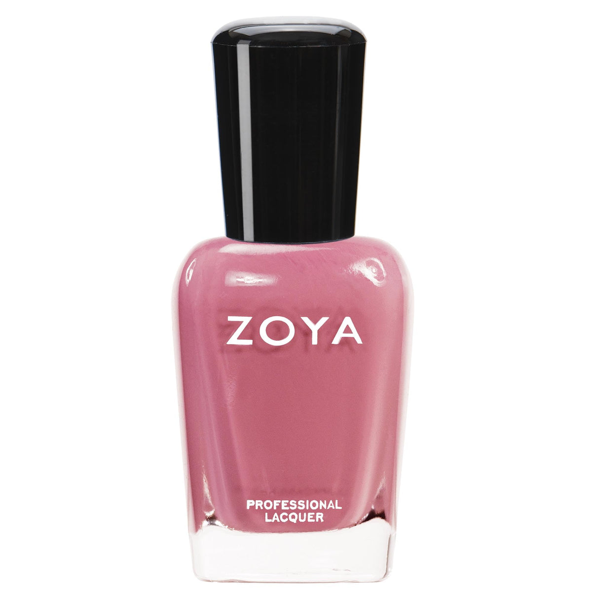 ZOYA Zanna bottle front view showing muted rose-mauve shade and label benefits