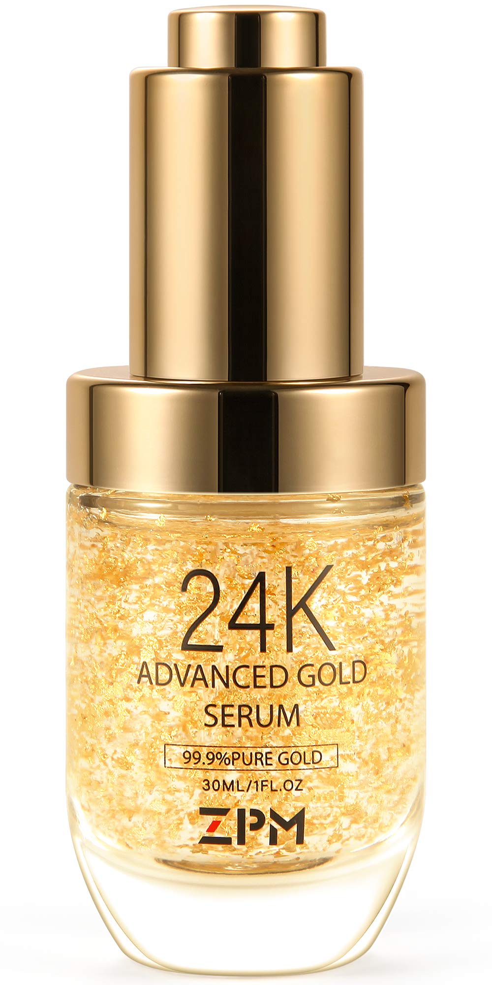 ZPM front packaging of 24K gold serum shows elegant bottle and label benefit