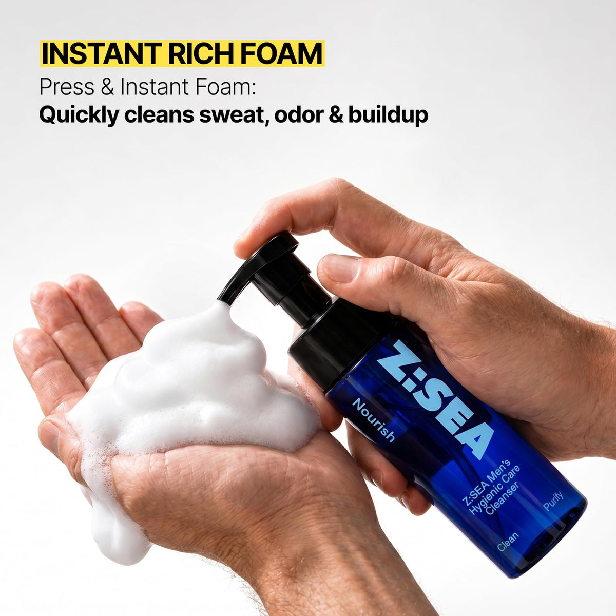 Z:SEA creamy foam close-up demonstrating instant rich texture for gentle cleansing