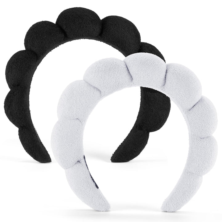 Ztomine front view of white and black headbands showing neat scallop design and comfort