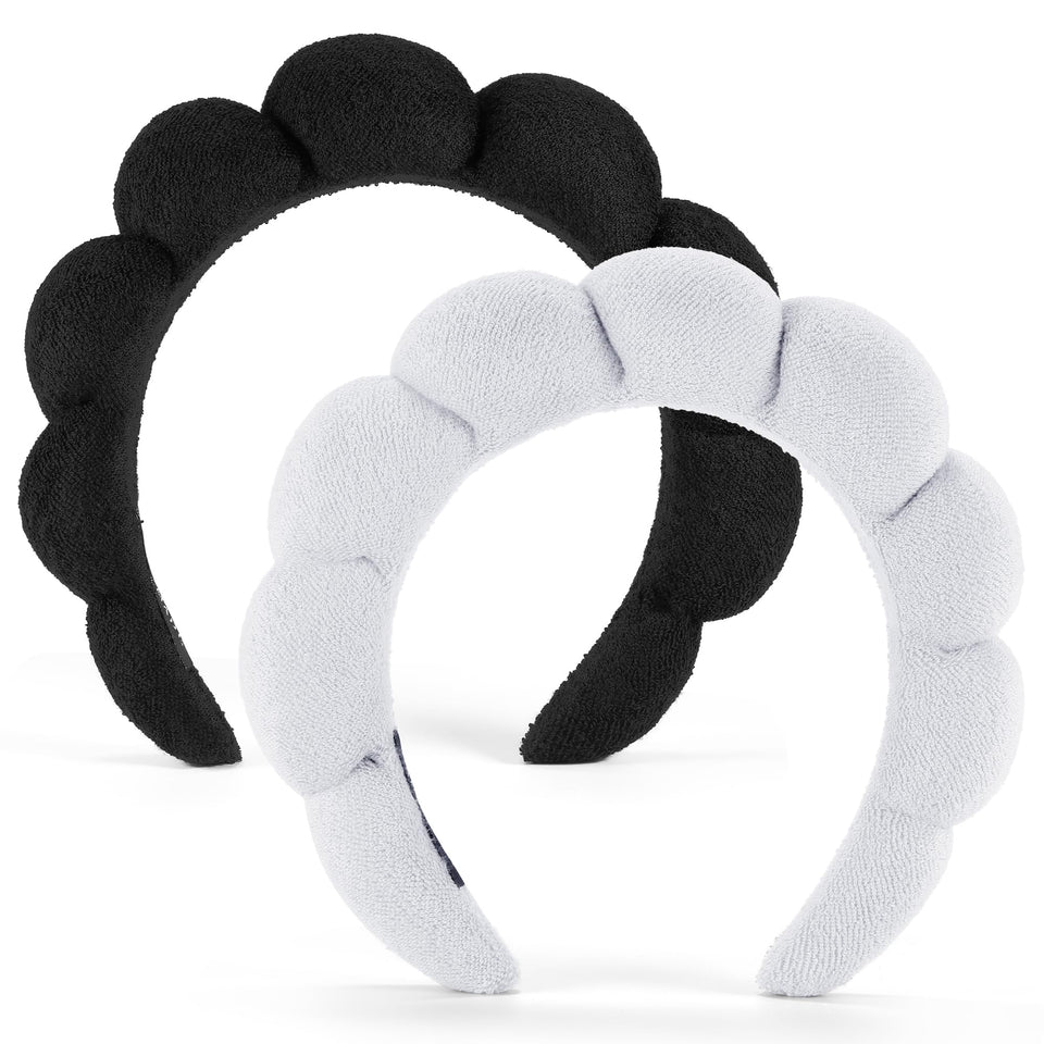 Ztomine front view of white and black headbands showing neat scallop design and comfort