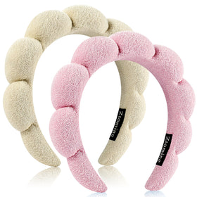 Ztomine front view of two headbands showing beige and pink for neat hair control