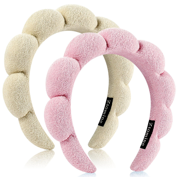 Ztomine front view of two headbands showing beige and pink for neat hair control