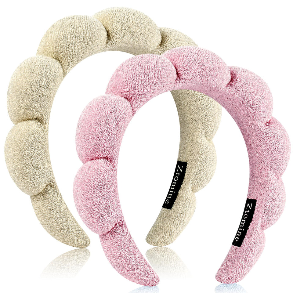 Ztomine front view of two headbands showing beige and pink for neat hair control