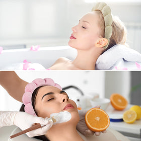 Ztomine headband worn during face wash keeping hair dry and out of the way