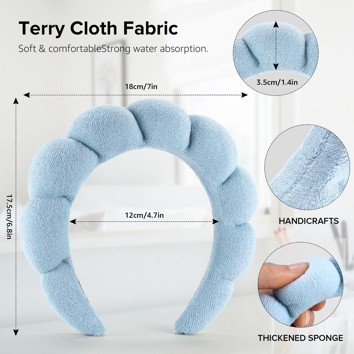 Ztomine headband next to hand showing 13-inch scale and fit
