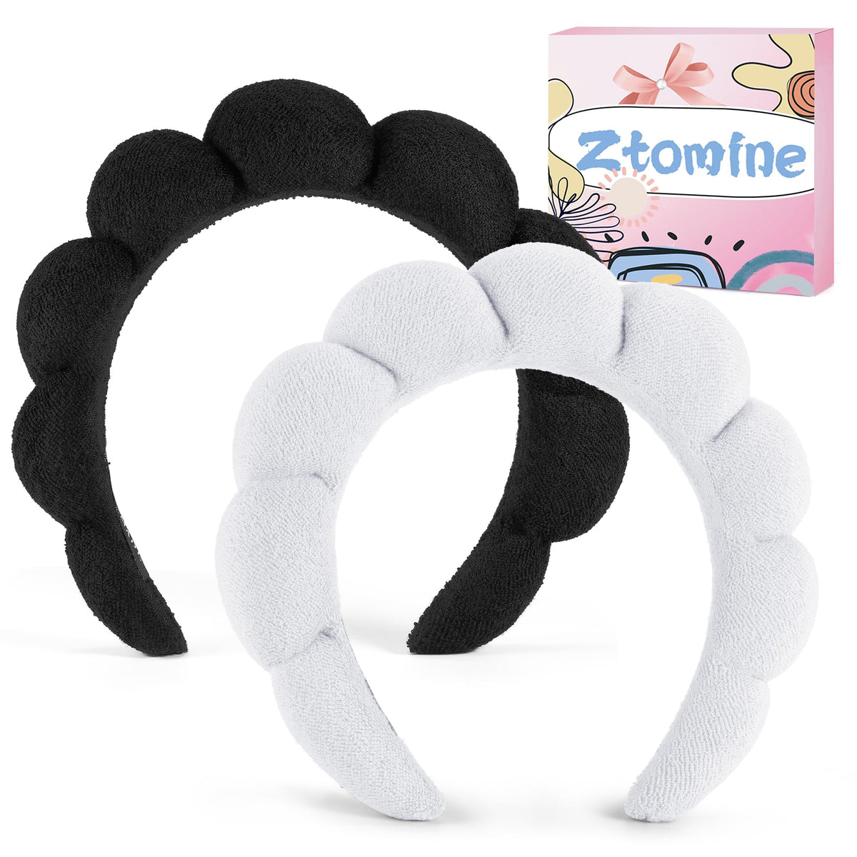 Ztomine headbands styled in a spa bathroom scene conveying relaxation readiness