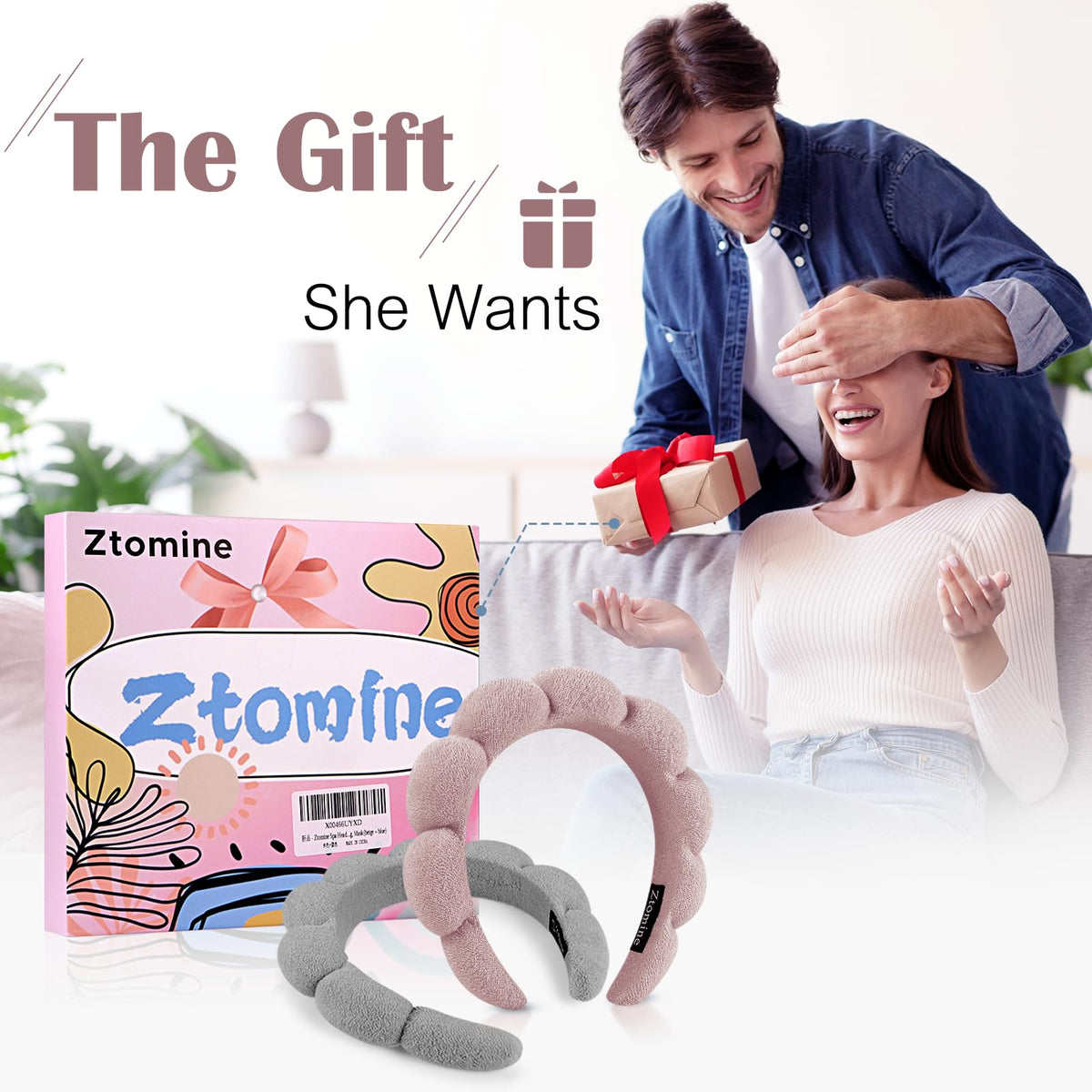 Ztomine two headbands styled on a vanity for organized skincare routine