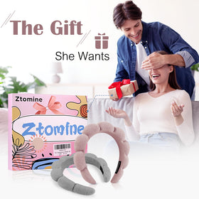 Ztomine two headbands styled on a vanity for organized skincare routine