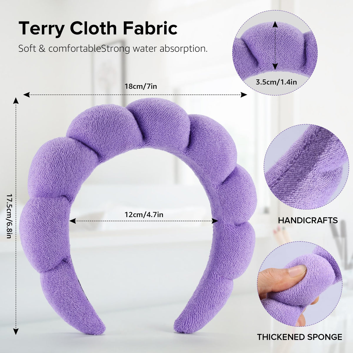 Ztomine headband on a hand for size and scale, ideal for all hair volumes and travel