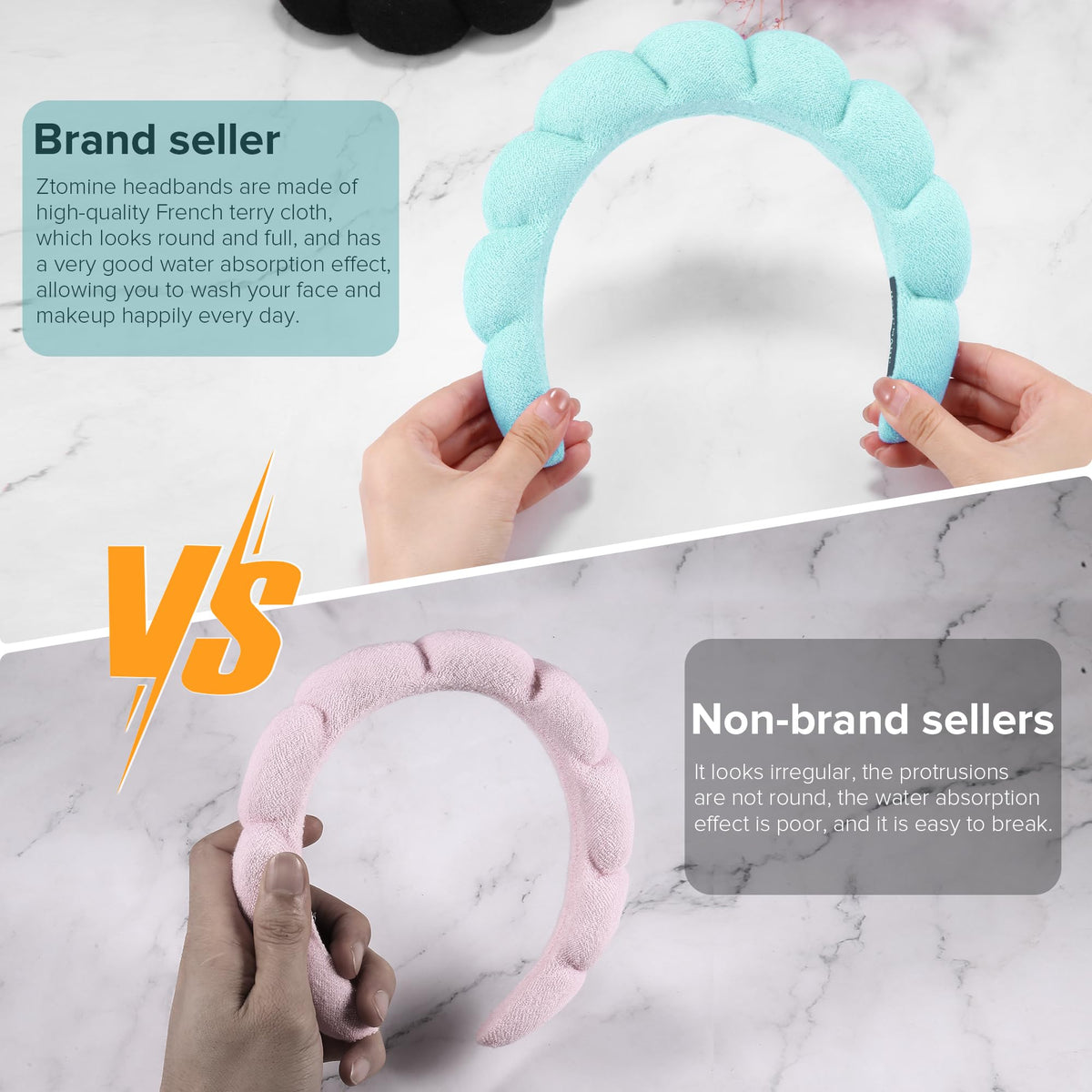 Ztomine headband worn in bathroom mirror showing secure fit and hands-free washing