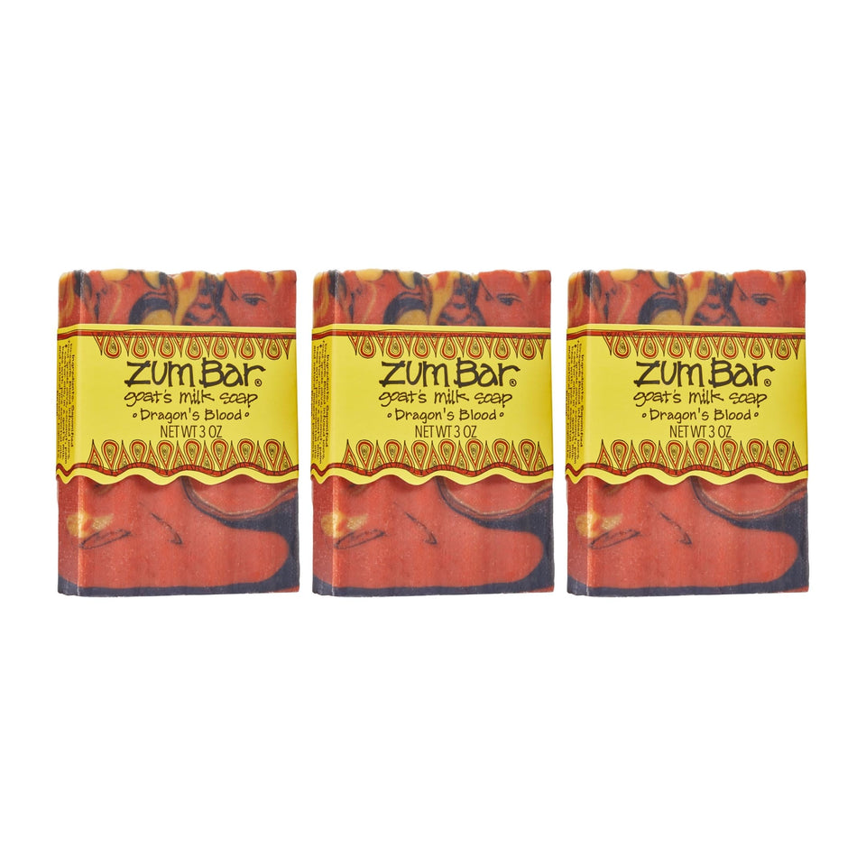 Zum Dragon's Blood front packaging showing three soap bars and branding, inviting purchase