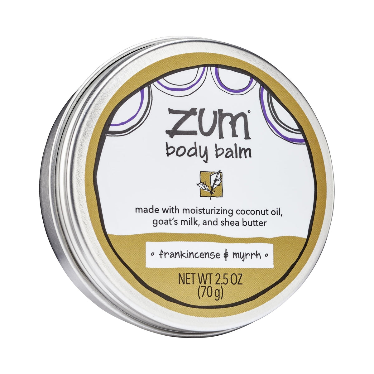 Zum front jar showing label and compact 2.5 oz tin for travel