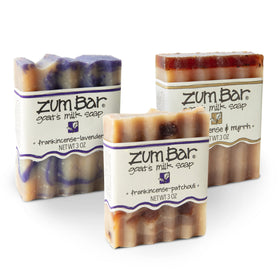 Zum bar front packaging showing frankincense blend and 3 oz size, clear product identity