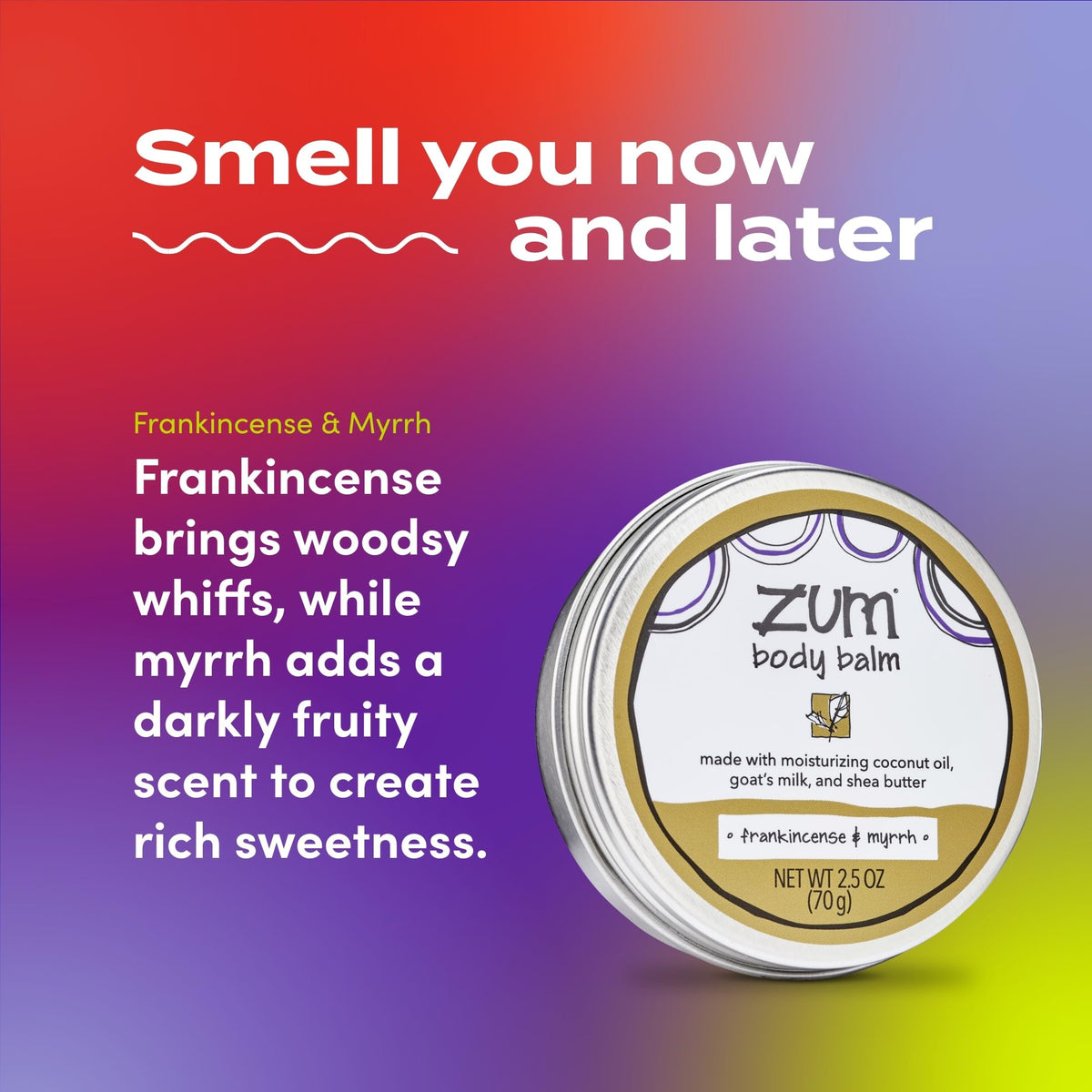 Zum ingredients label highlighting goat's milk and shea butter benefits