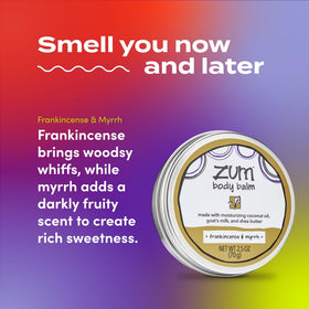 Zum ingredients label highlighting goat's milk and shea butter benefits