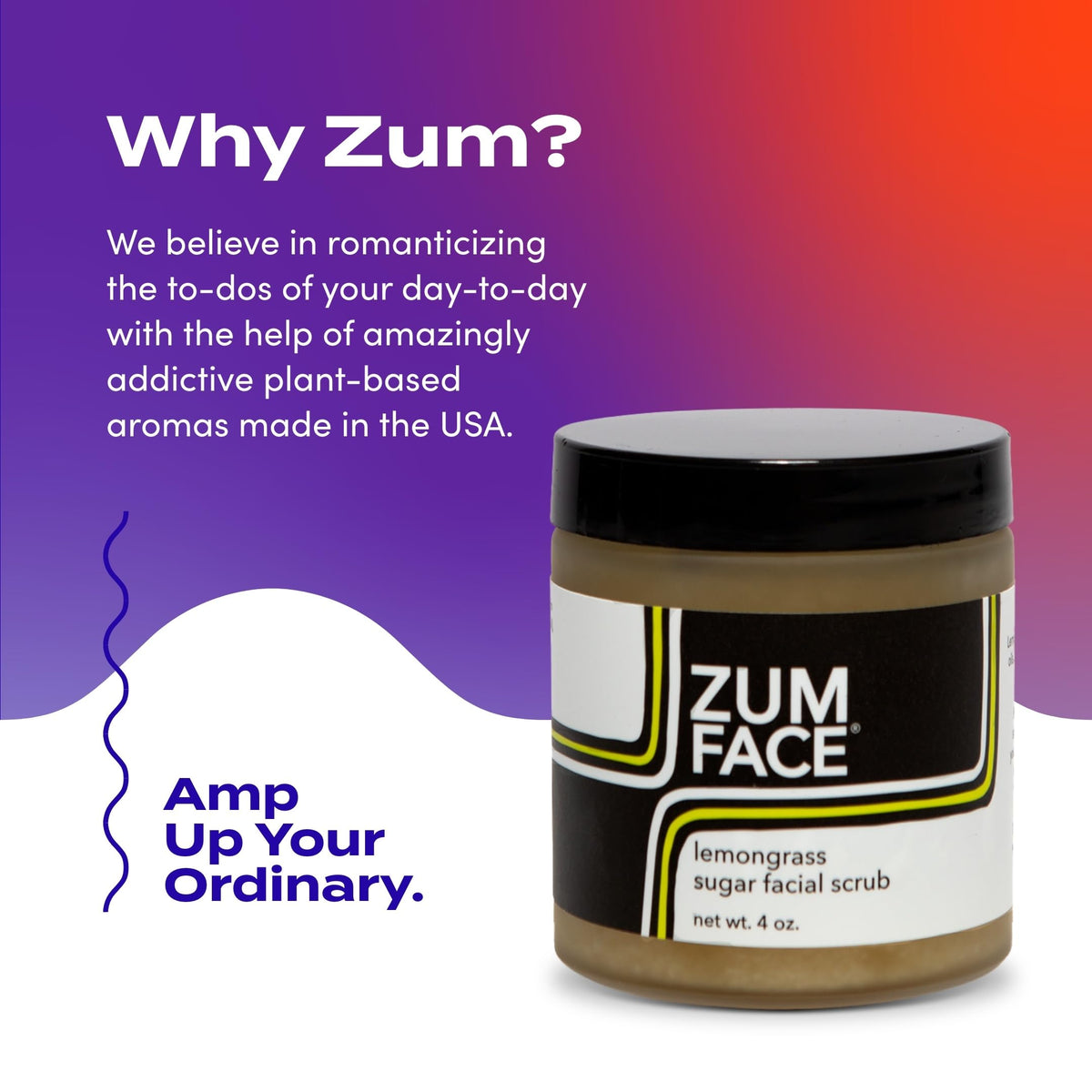 Zum product label with ingredient list and lemongrass graphics for transparency