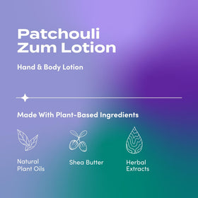Zum patchouli texture closeup displays creamy lotion consistency and quick absorption benefit